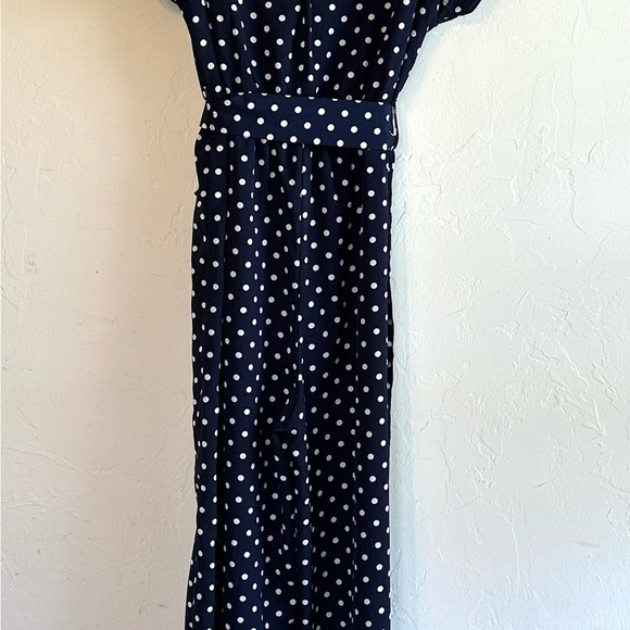 SHEIN Navy/White Polka Dot Wide Leg Elastic Waist & Belt Career Pantsuit Sz M - Picture 5 of 9
